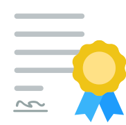 Certificate with blue ribbon icon to represent those with an associate degree.