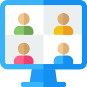 Computer monitor with four figures icon to represent hybrid classes.