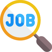 Magnifying glass with the word JOB icon to represent job search support.